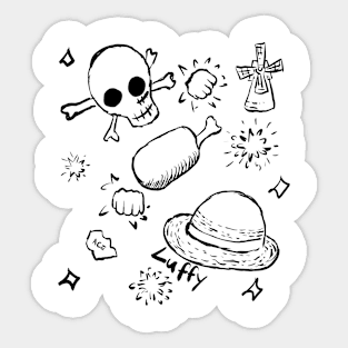 White Background Black Ink Luffy Themed Pattern Sticker